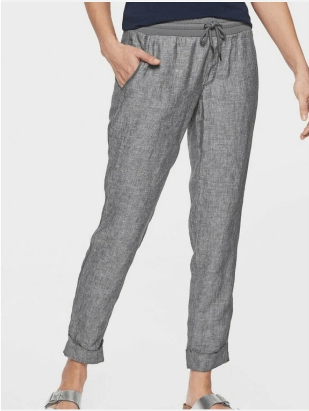Athleta Bali Linen Ankle Pant Flint Grey Heather 4 Coastal Resortwear Minimalist